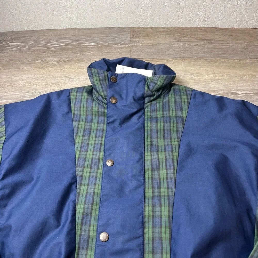 Gore-Tex Jacket Mens Medium Navy Green Plaid Vintage 80s Waterproof Windbreaker